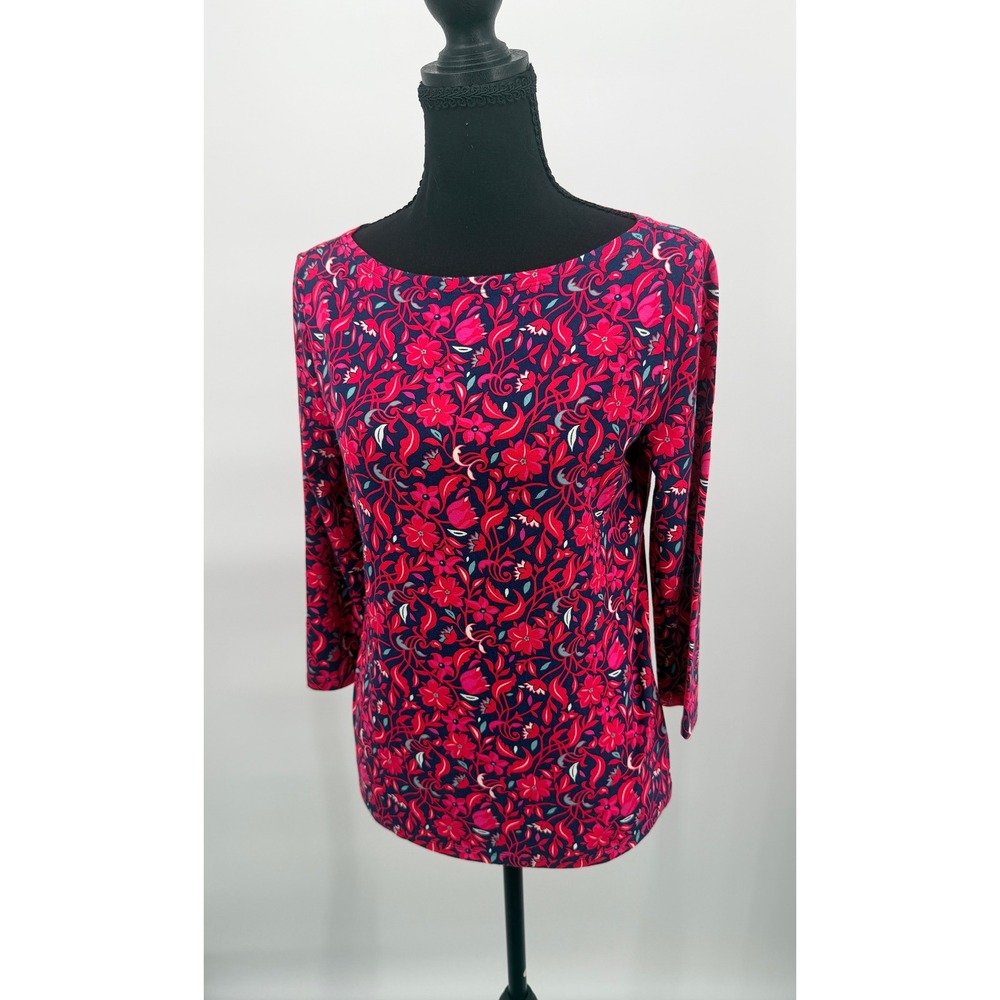 Ann Taylor Factory Floral Knit Top‎ Women XS Navy Pink NWT 3/4 Sleeve Boat Neck